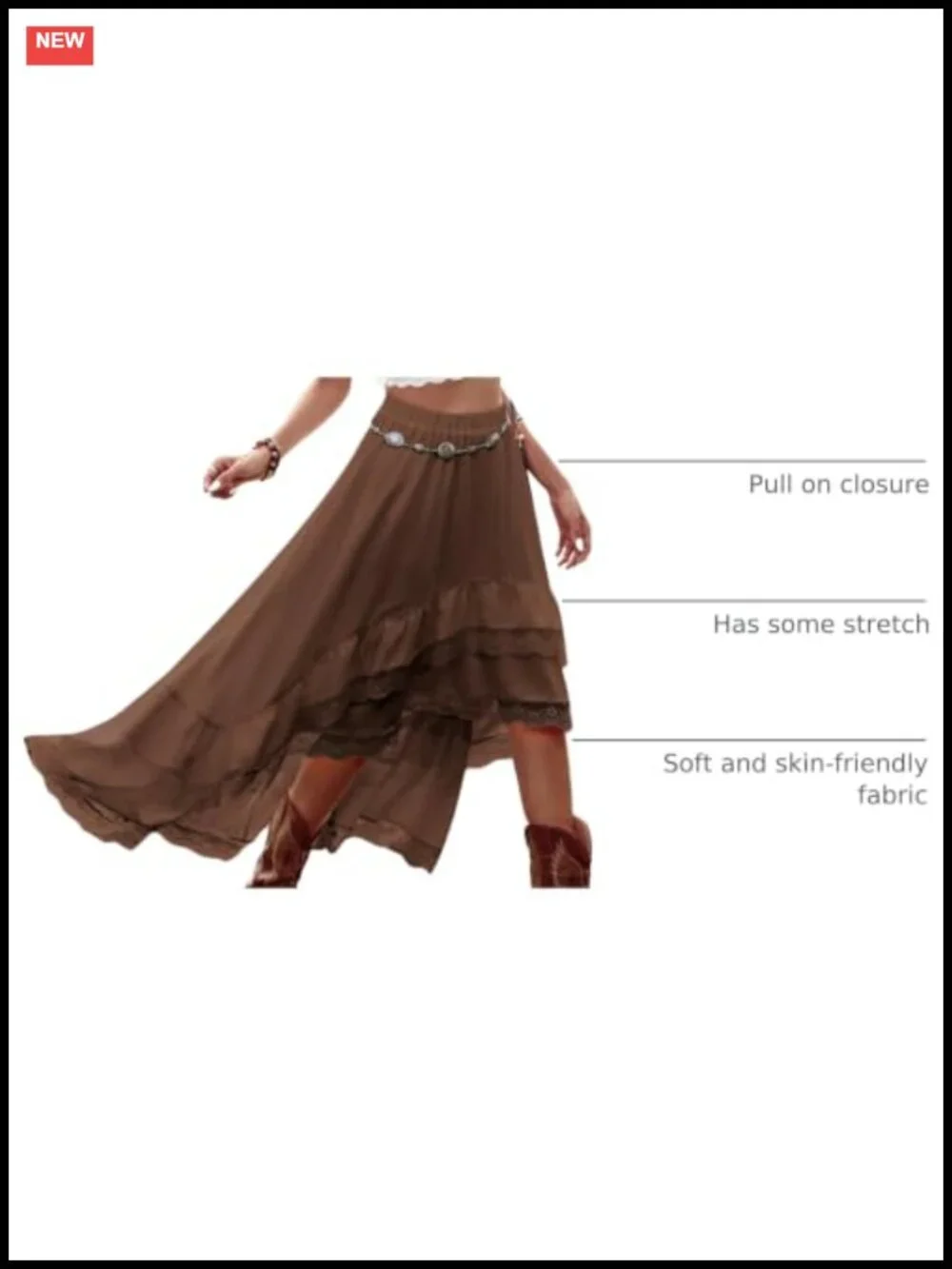 Women's Western Cowgirl Boho Lace Skirt Flowy Country Concert Outfit